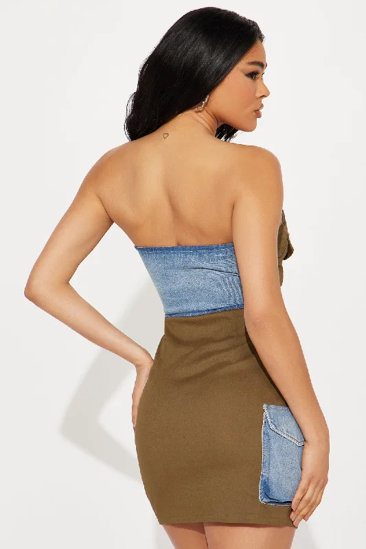 Stay Weird Cargo Mini Dress - Olive/combo