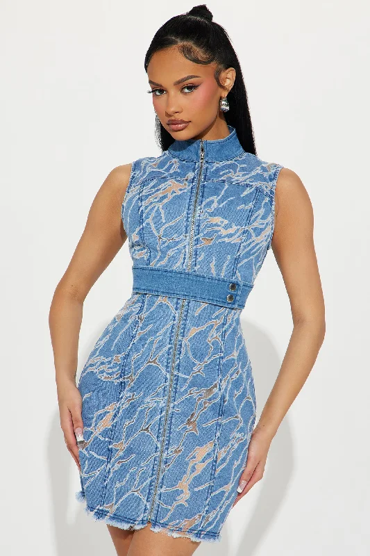 Striking Denim Mini Dress - Blue