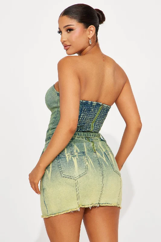 The Denim Doll Mini Dress - Green/combo