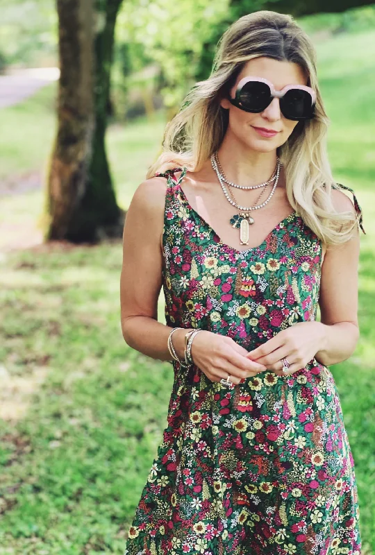 Tie Tank Dress - MAXI - Green Floral