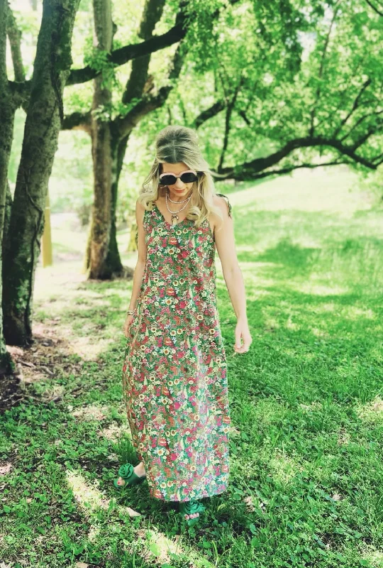 Tie Tank Dress - MAXI - Green Floral