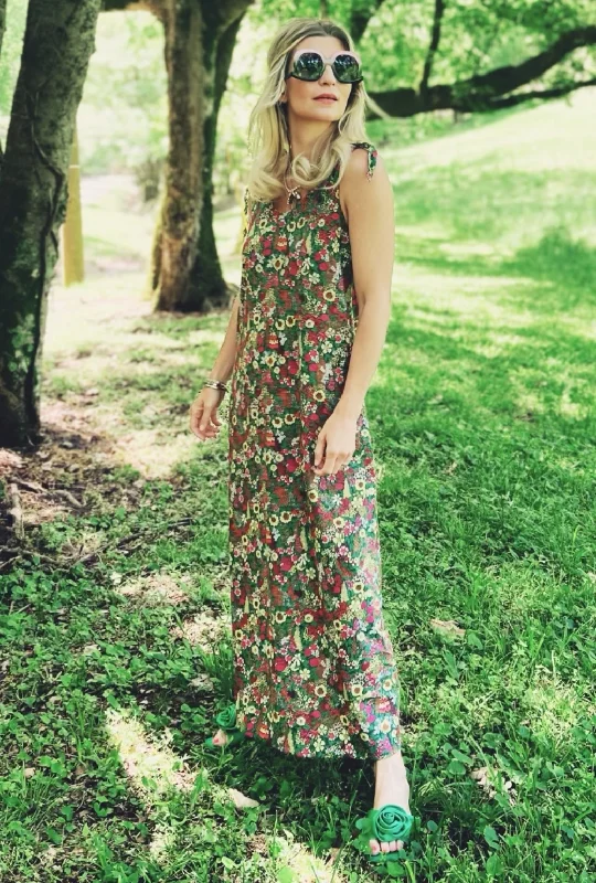 Tie Tank Dress - MAXI - Green Floral