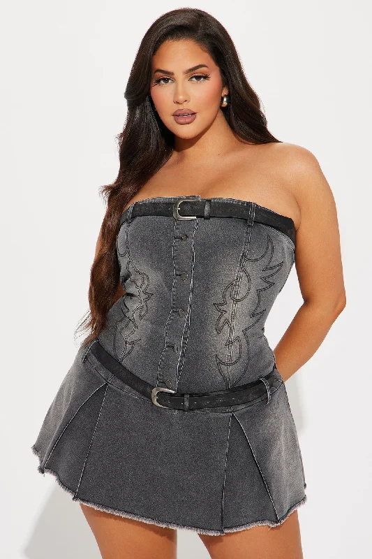 Urban Cowgirl Denim Micro Mini Dress - Black Wash