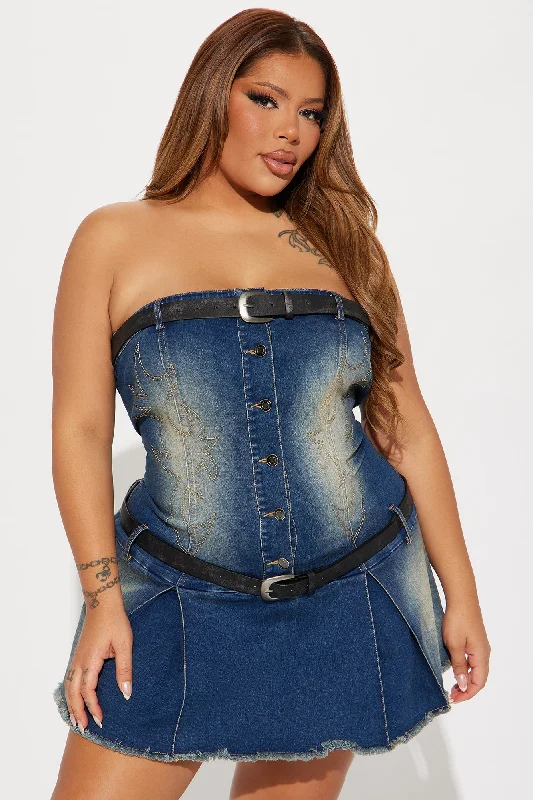 Urban Cowgirl Denim Micro Mini Dress - Dark Wash