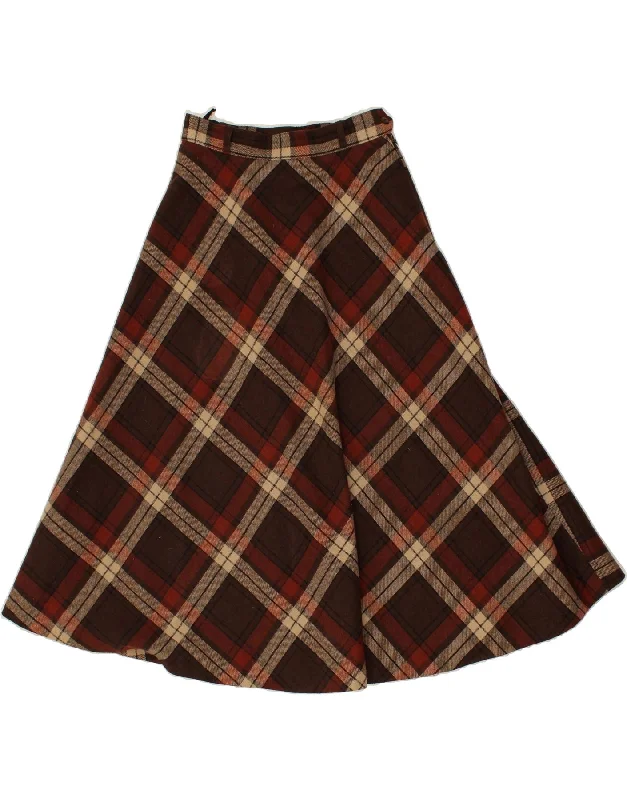 VINTAGE Womens A-Line Skirt EU 38 Medium W28 Brown Plaid Polyester