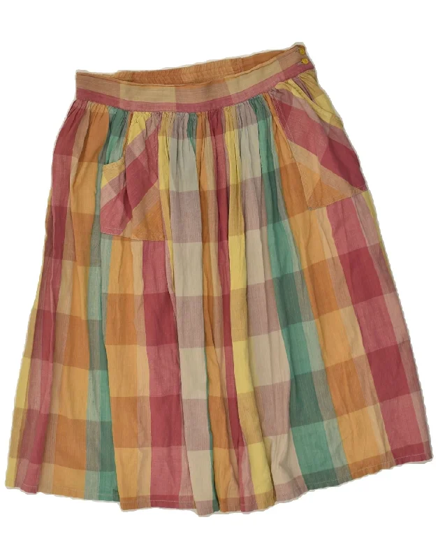 VINTAGE Womens A-Line Skirt UK 10 Small W28 Multicoloured Check Cotton