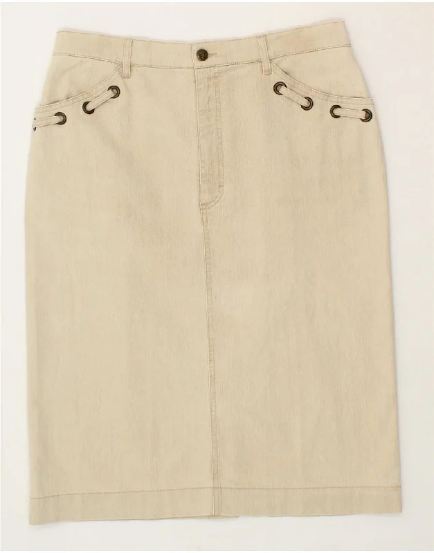 VINTAGE Womens Denim Skirt UK 16 Large W32 Beige