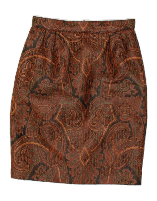 VINTAGE Womens Pencil Skirt W26 Small Brown Floral