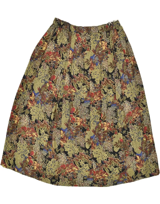 VINTAGE Womens Pleated Skirt IT 40 Small W27 Green Floral