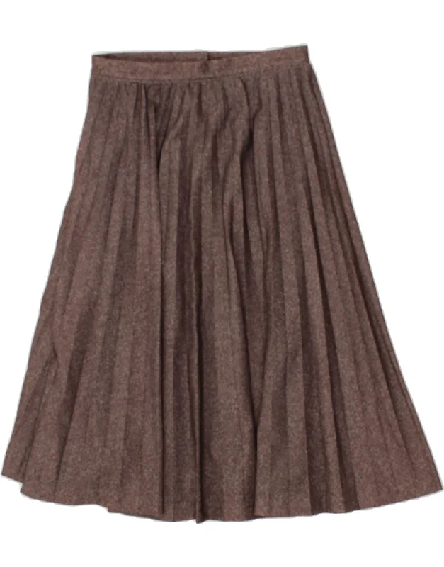 VINTAGE Womens Pleated Skirt W26 Small Brown