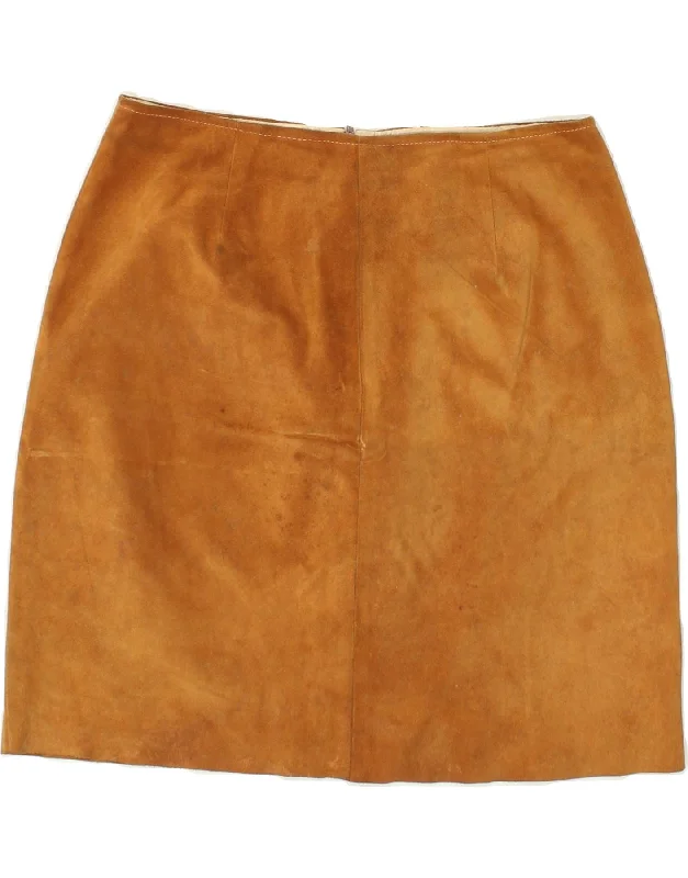 VINTAGE Womens Suede Straight Skirt IT 46 Large W32 Brown Viscose