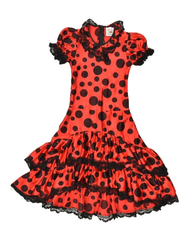 VINTAGE Womens Tiered Dress UK 2 2XS Red Polka Dot Polyamide