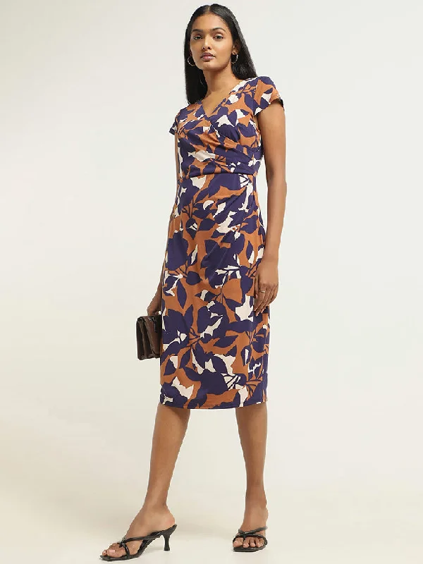 Wardrobe Navy Printed Wrap Dress