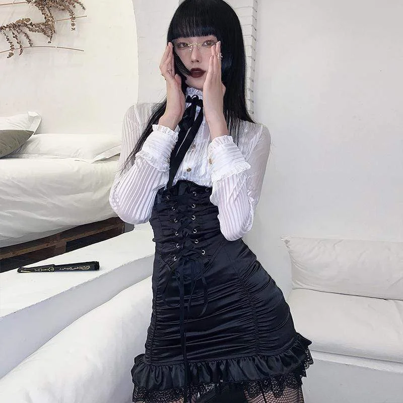 Women's Kawaii Lacing Ruffles Wrapped Dresses