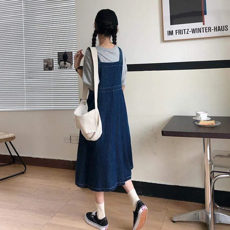 Women's Lovely Front Lace-up Mid-length Denim Dresses