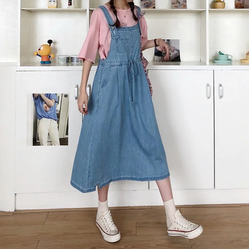 Women's Lovely Front Lace-up Mid-length Denim Dresses