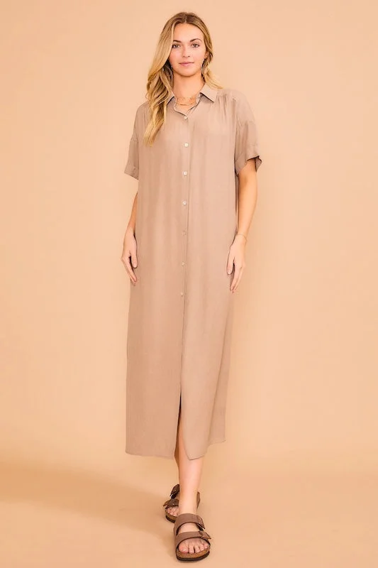 Short Sleeve Button Down Maxi Dress