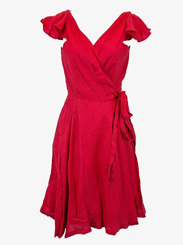 Zara Raspberry Frilled Wrap Midi Dress Size S