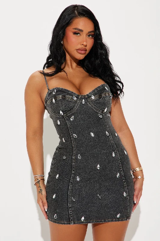 Zin Denim Micro Mini Dress - Black Wash