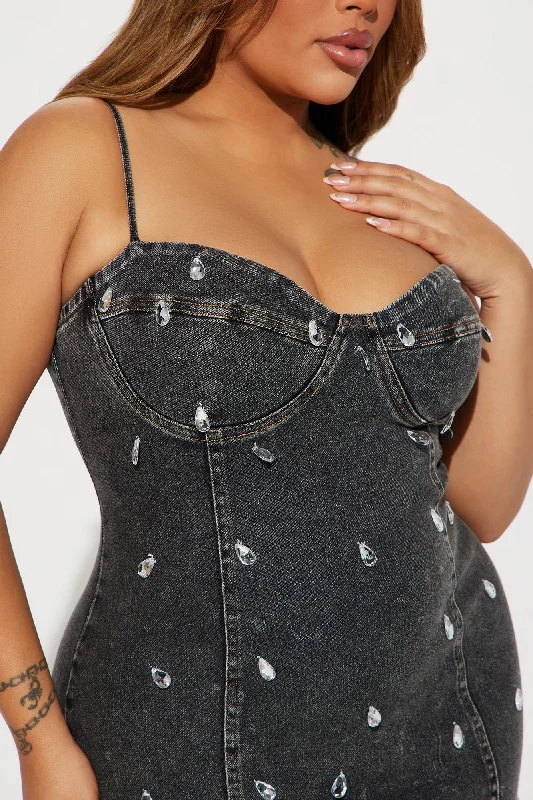 Zin Denim Micro Mini Dress - Black Wash