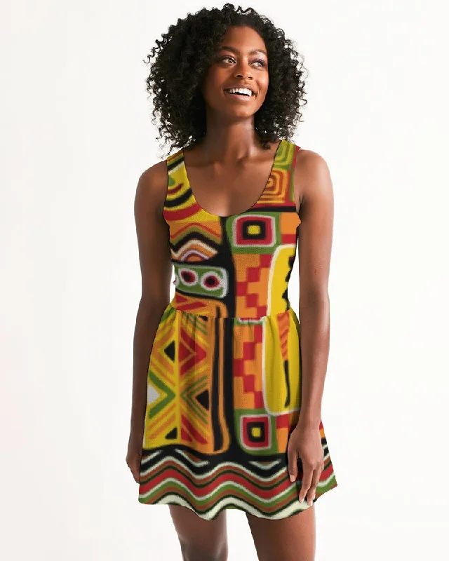 AKH African Mural Art Women's Scoop Neck Skater Dress