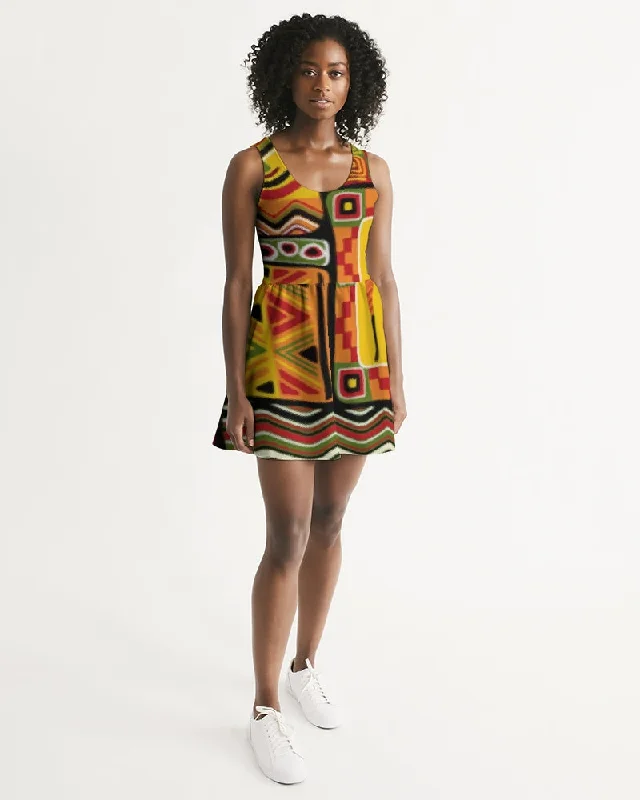 AKH African Mural Art Women's Scoop Neck Skater Dress