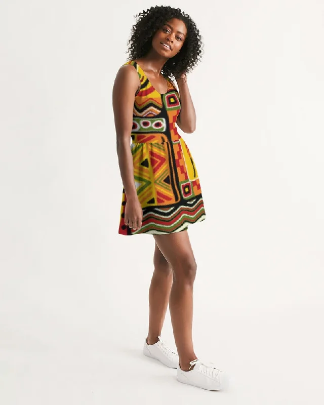 AKH African Mural Art Women's Scoop Neck Skater Dress