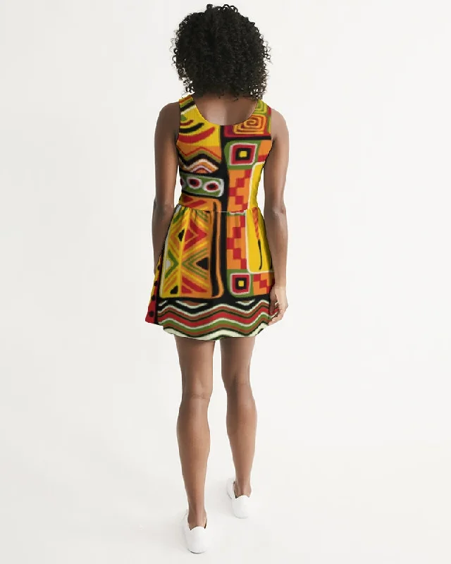 AKH African Mural Art Women's Scoop Neck Skater Dress