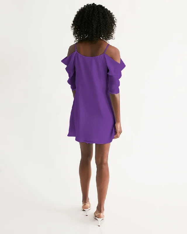 AKH Purple Women's Open Shoulder A-Line Dress