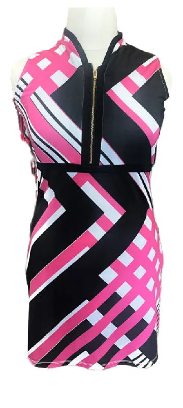 Allie Burke Pink, Black, and White Sleeveless Golf Dress Size L MSP$189