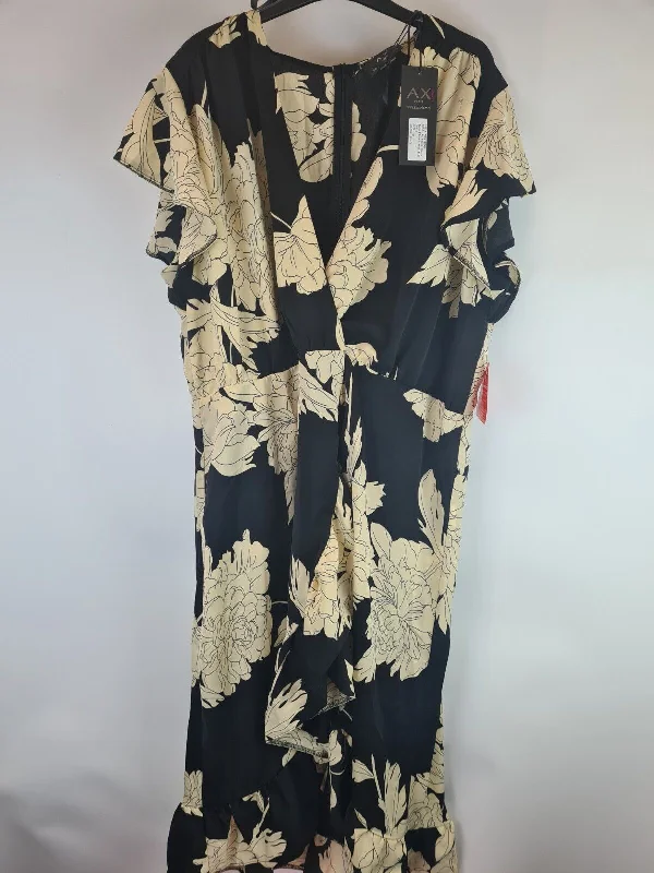 Ax Paris Curve Mono Floral Wrap Midi Dress Size 24 **** V29