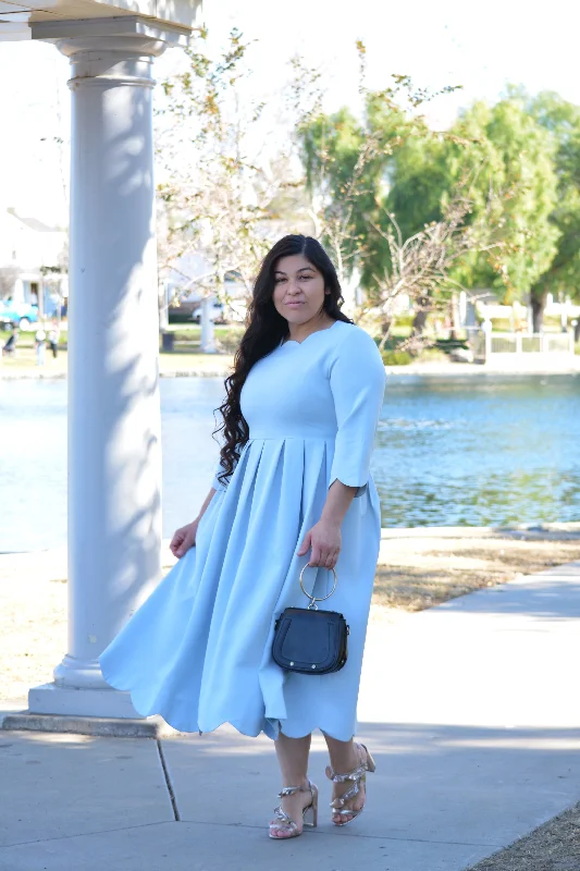 Berlin Sky Blue Scalloped Dress