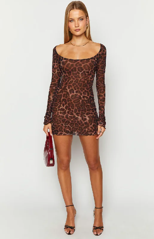 Kitta Leopard Print Long Sleeve Mini Dress