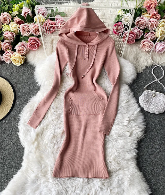 Knit dress stylish long sleeve hoodie  180