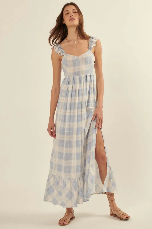 Sweet Tea Plaid Open-Back Maxi Sundress